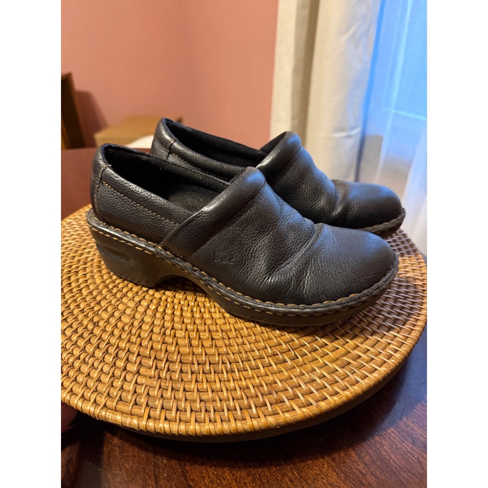 b.o.c. Born Concept Black Leather Clogs Slip On Shoes BC3632 Size 8 39